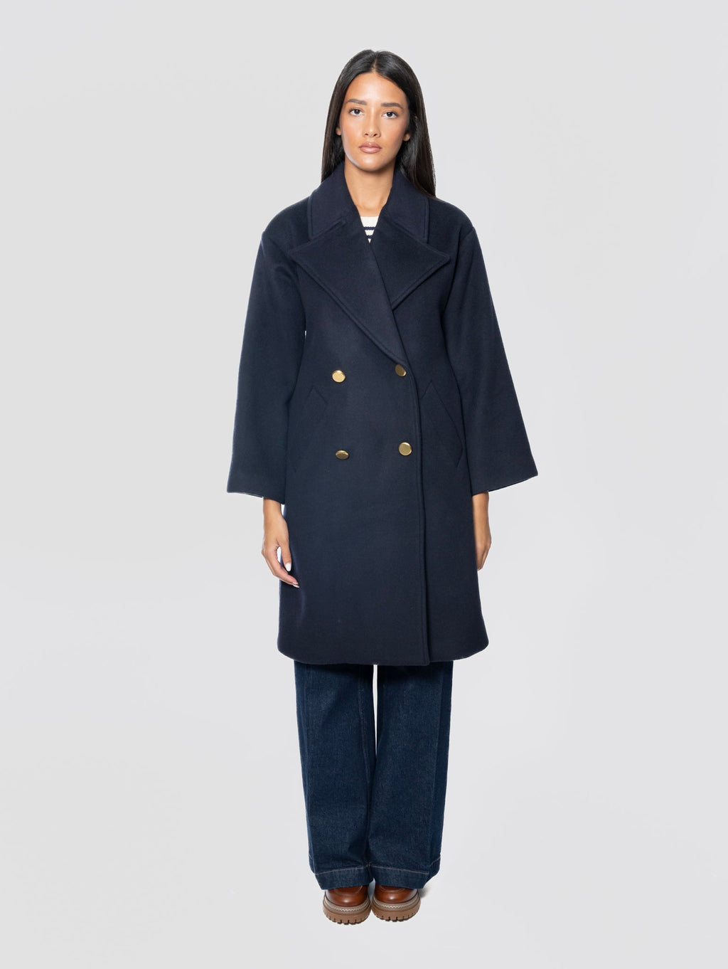 2026 New Arrival Cappotto Doppiopetto in Panno di Lana Blu