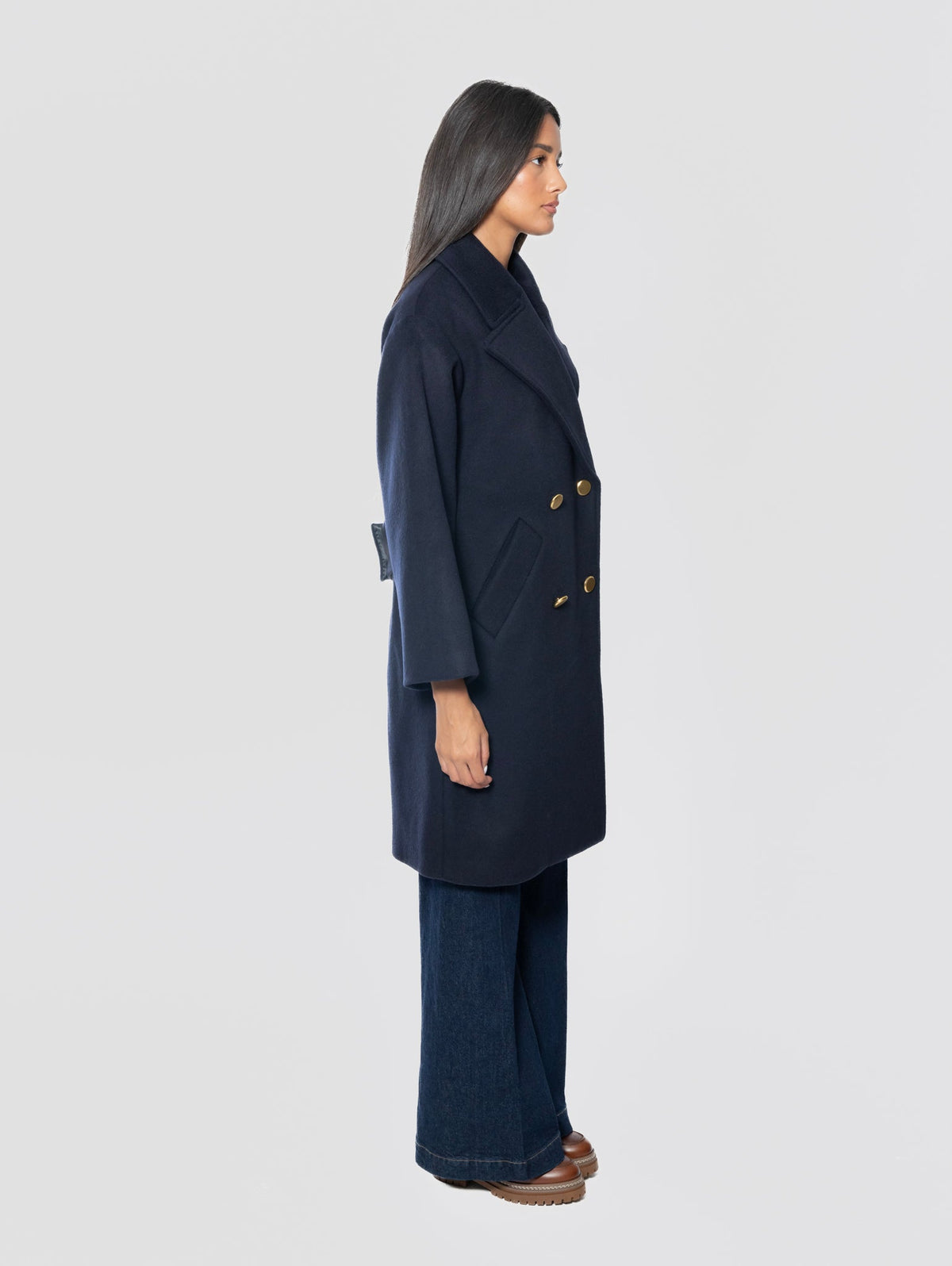 2026 New Arrival Cappotto Doppiopetto in Panno di Lana Blu