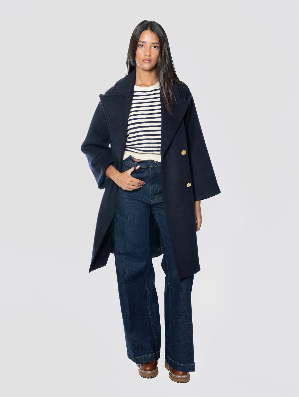 2026 New Arrival Cappotto Doppiopetto in Panno di Lana Blu