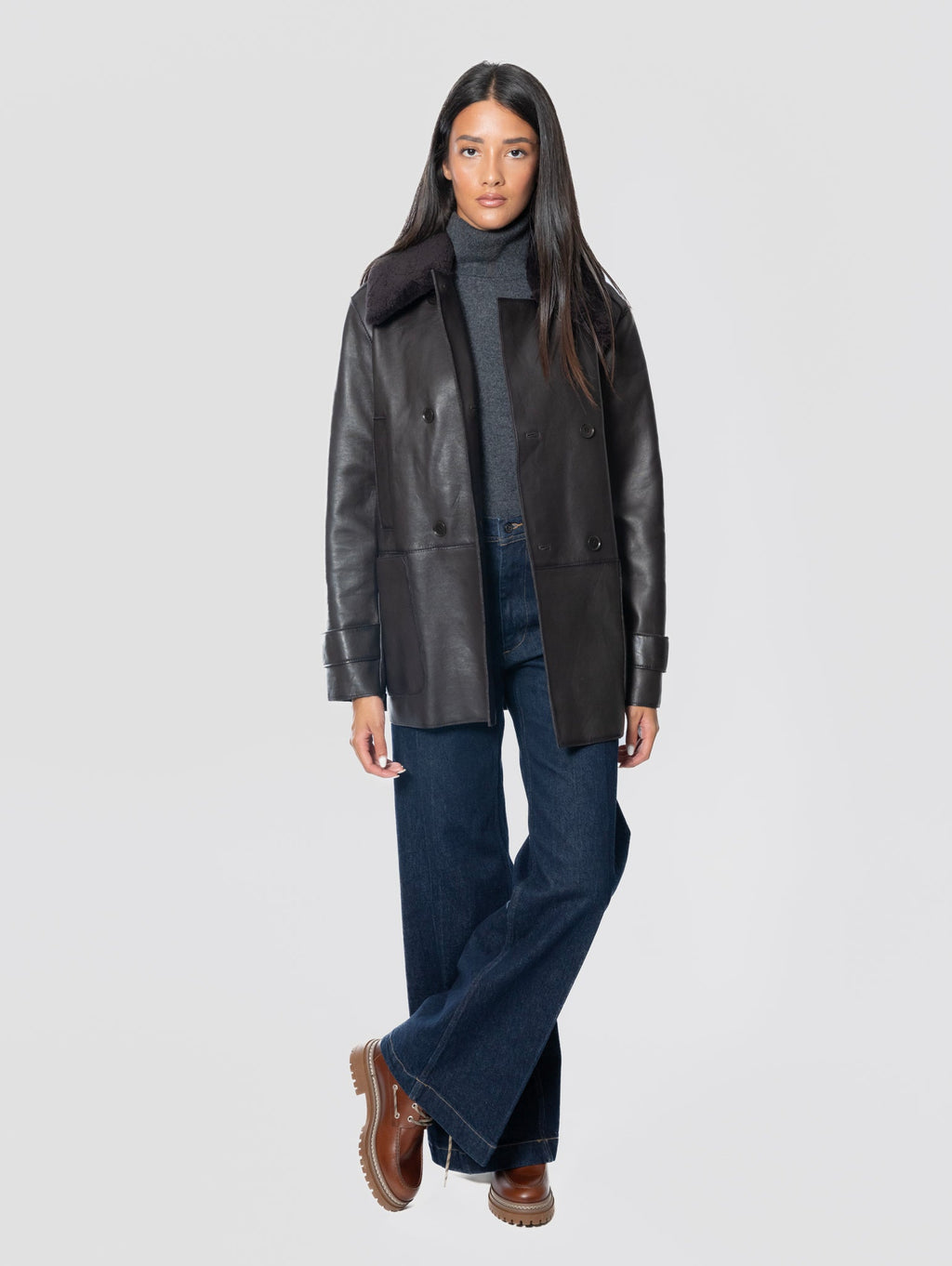 2026 New Arrival Giaccone in Pelle con Collo Furry Testa di Moro