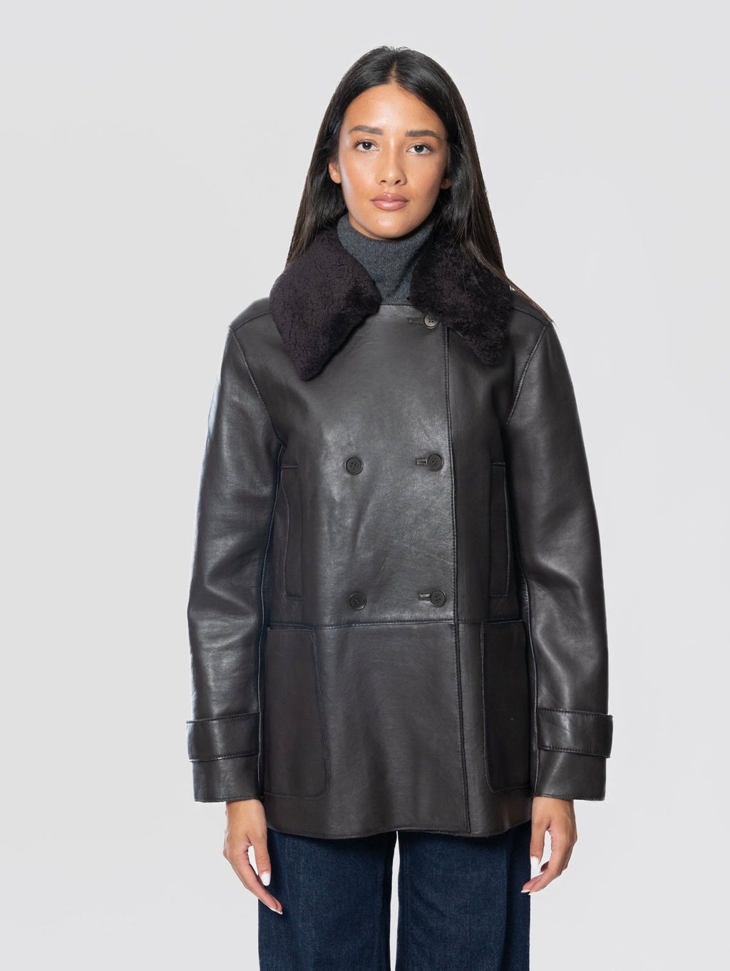 2026 New Arrival Giaccone in Pelle con Collo Furry Testa di Moro