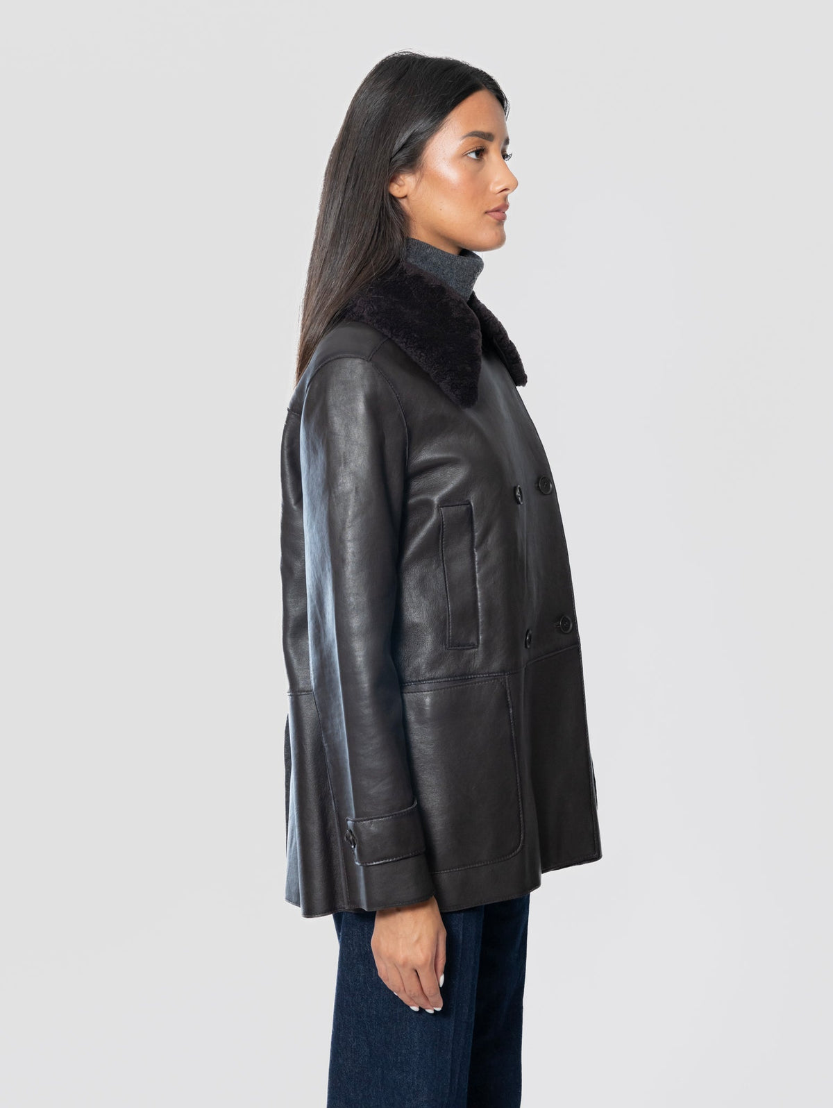 2026 New Arrival Giaccone in Pelle con Collo Furry Testa di Moro