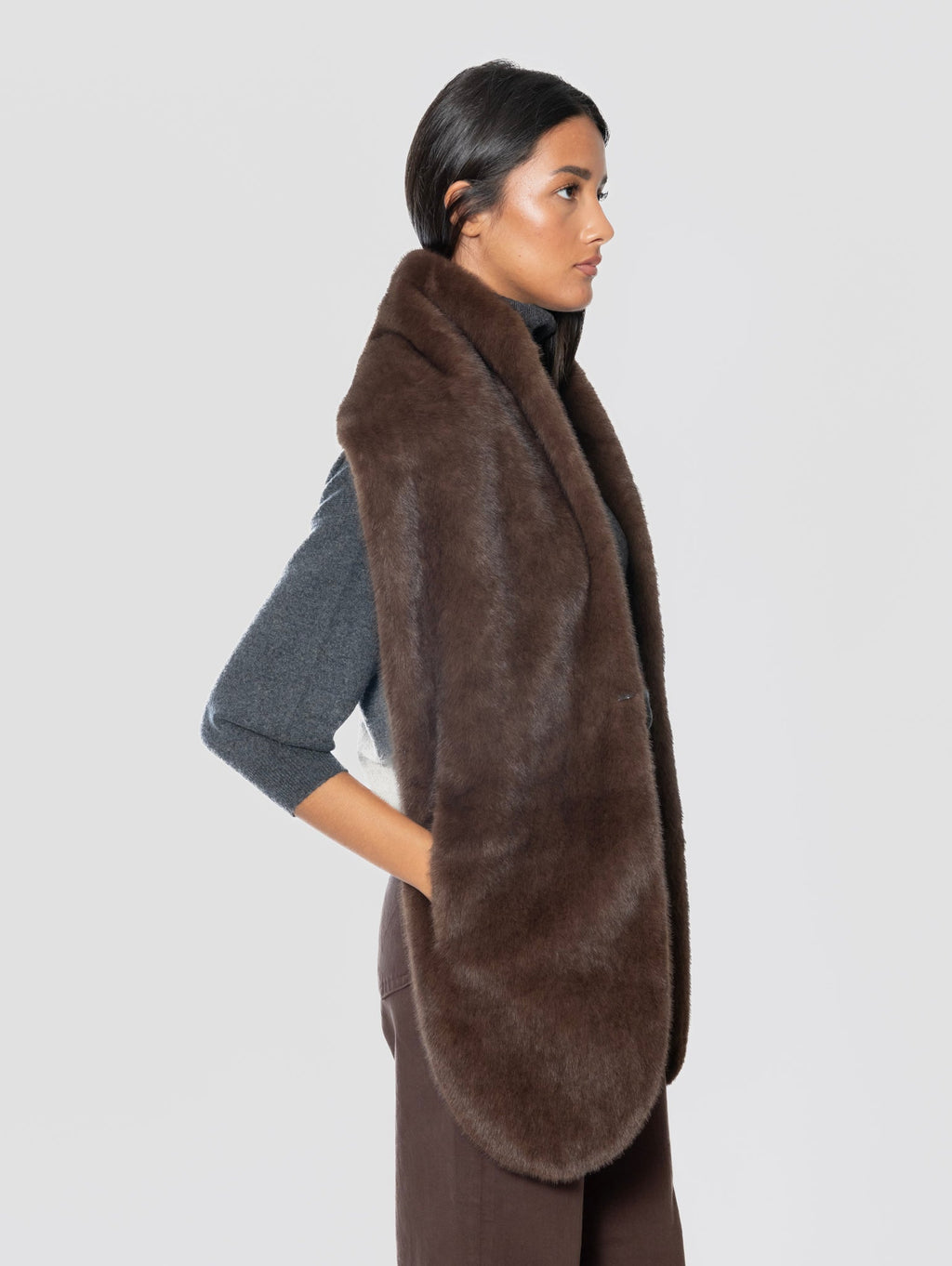 2026 New Arrival Stola in Ecopelliccia Marrone