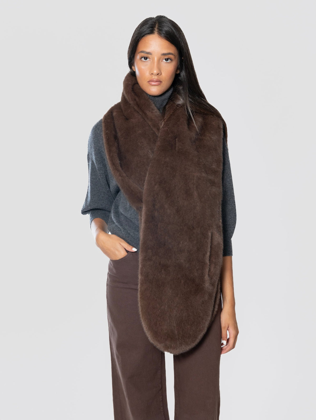 2026 New Arrival Stola in Ecopelliccia Marrone