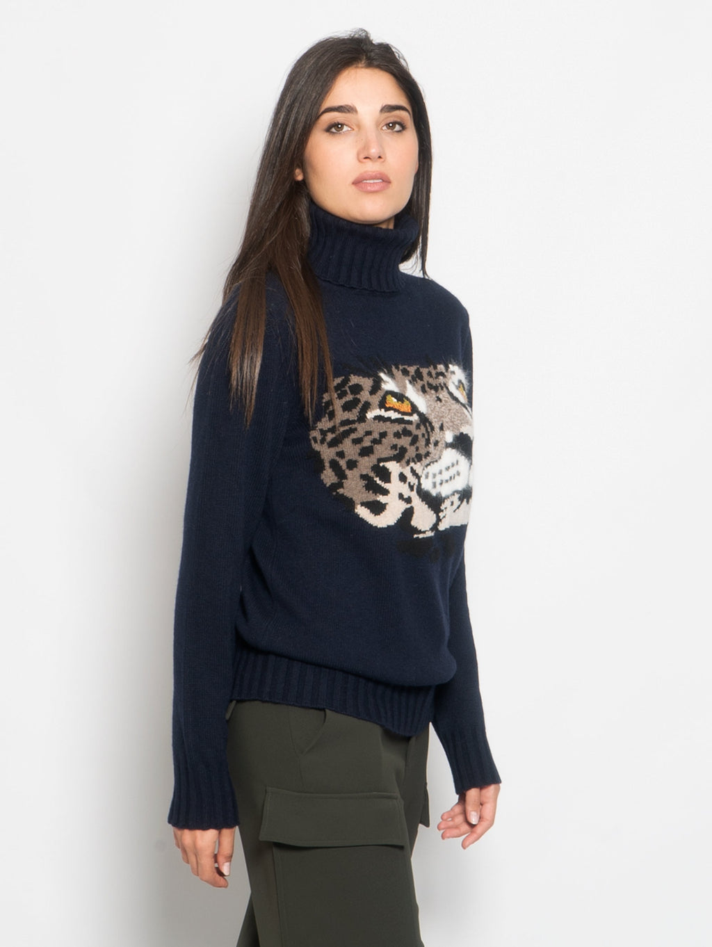2026 New Arrival Dolcevita Jacquard con Leopardo Blu