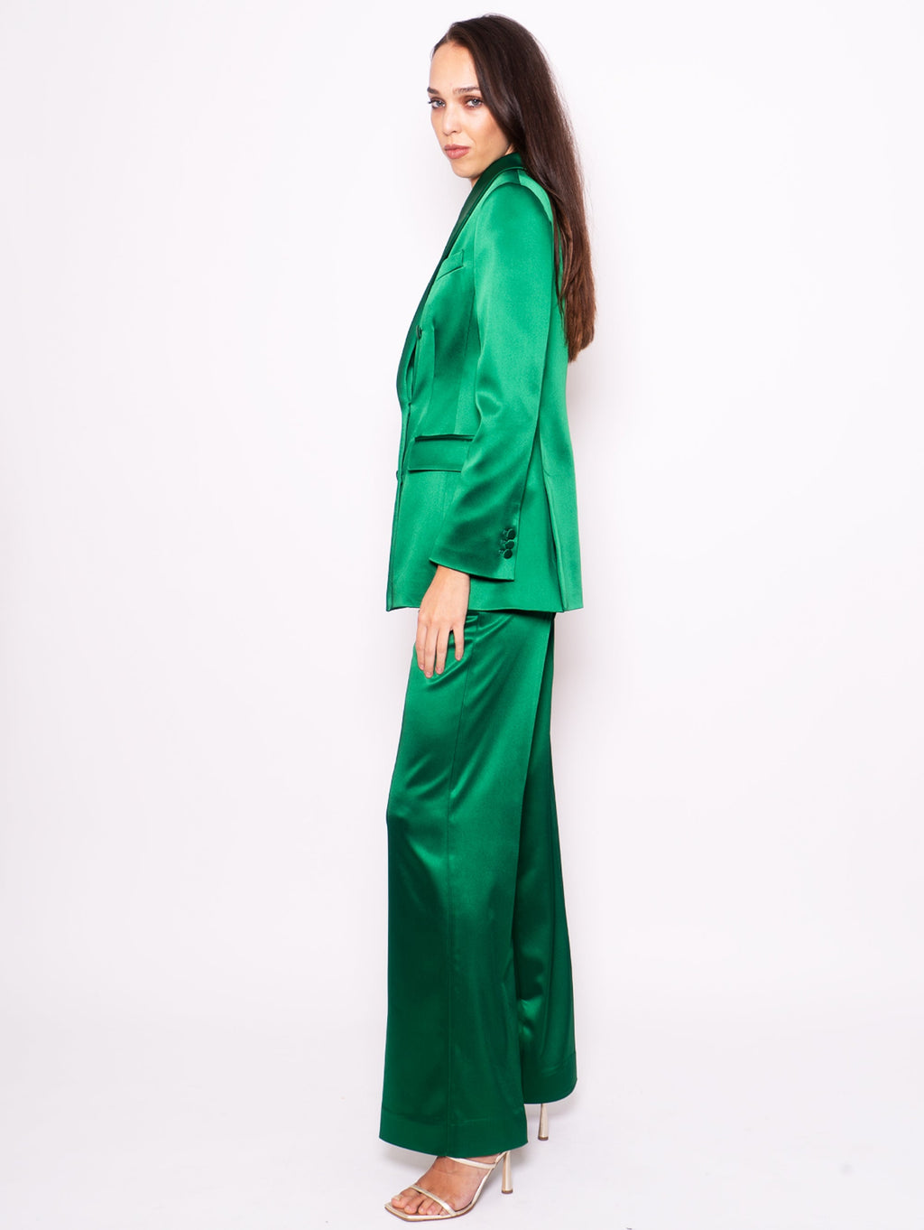 2026 New Arrival Pantaloni Palazzo in Raso Verde