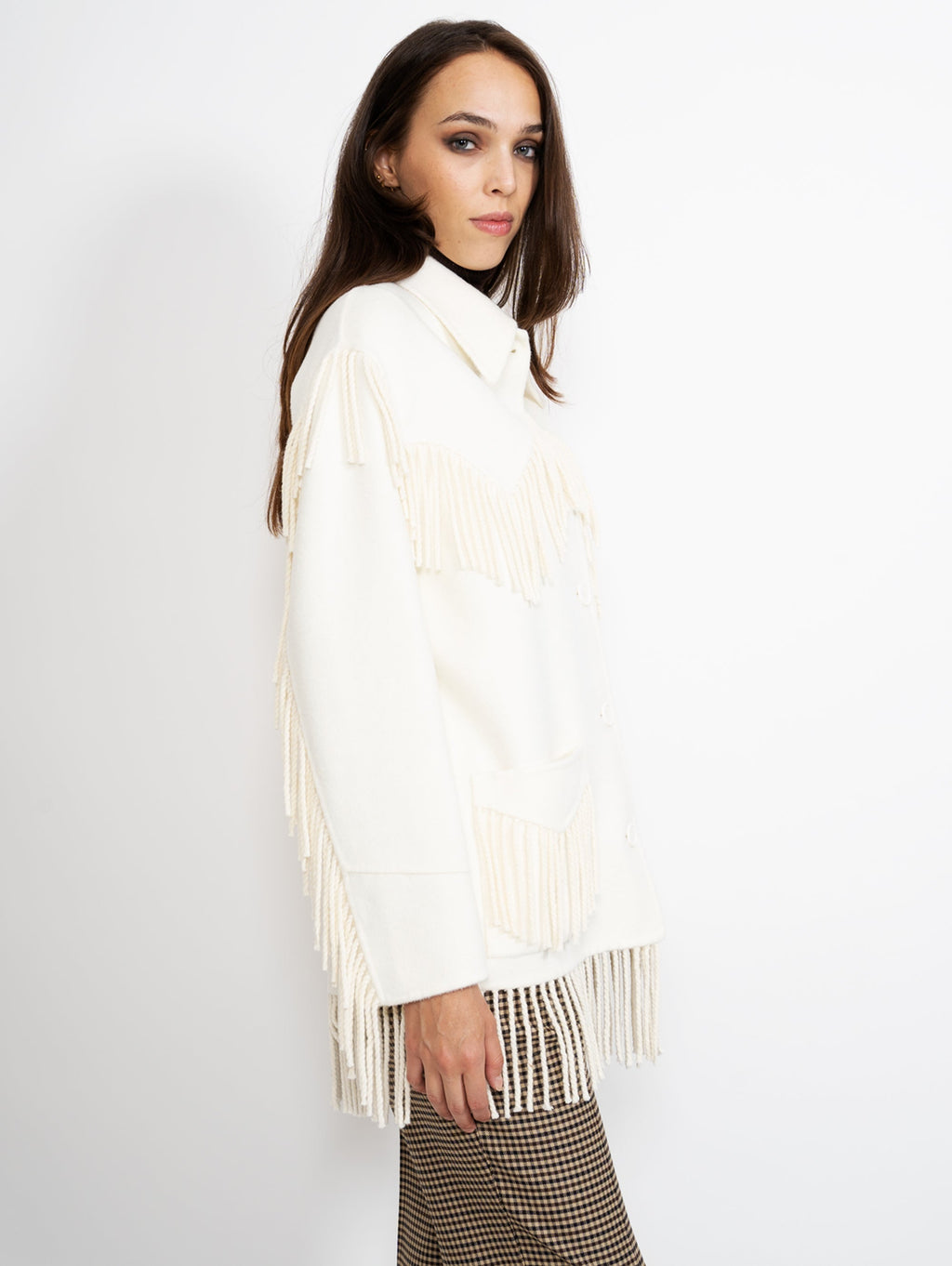 2026 New Arrival Overshirt in Lana con Frange Panna