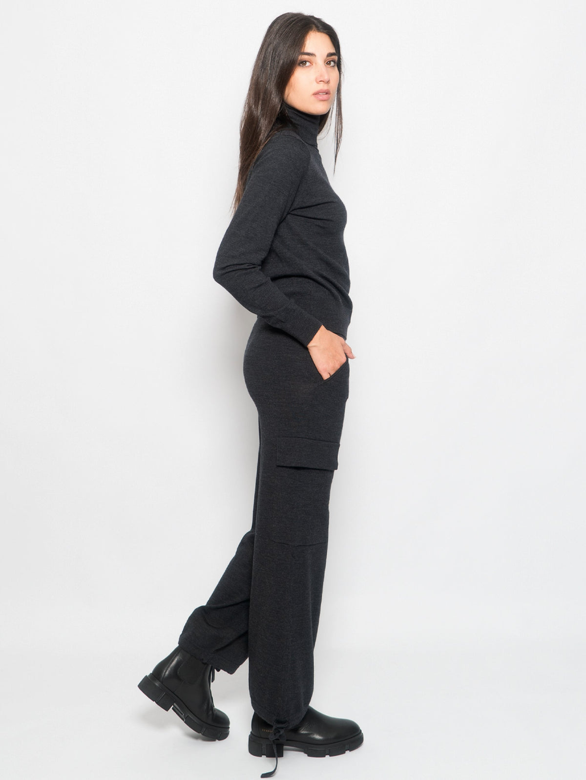 2026 New Arrival Pantalone Cargo in Maglia di Lana Grigio Scuro