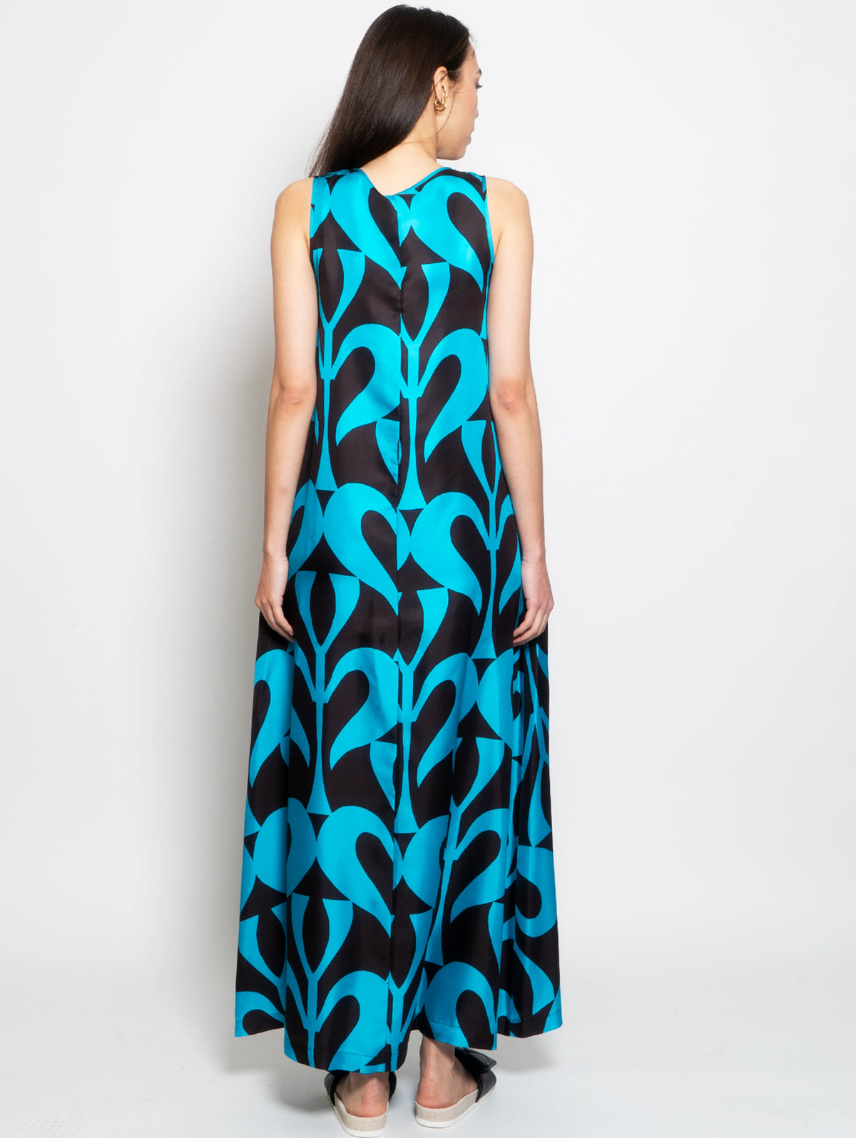 2026 New Arrival Abito Lungo in Seta Turchese/Marrone