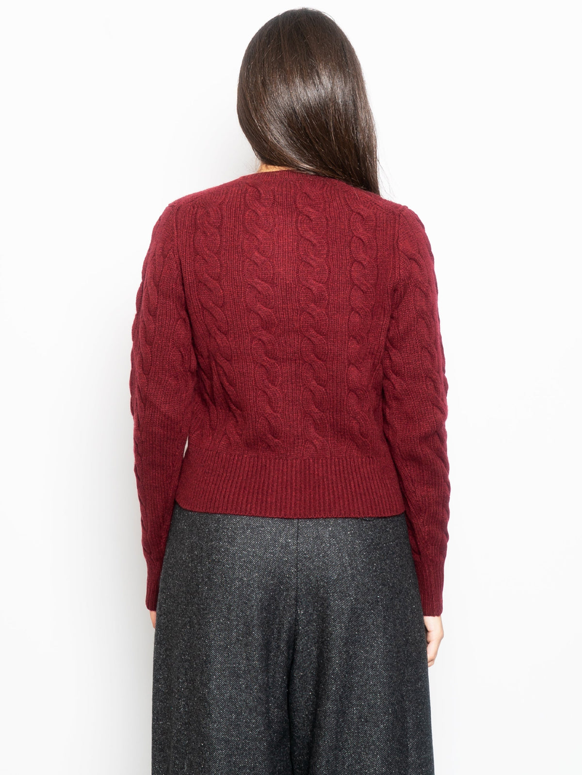 2026 New Arrival Cardigan a Trecce con Chiusura Smerlata Bordeaux