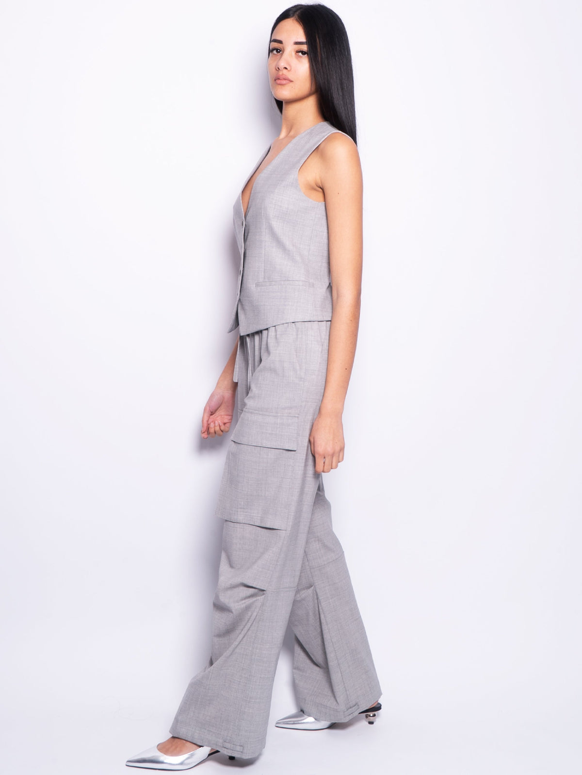 2026 New Arrival Pantaloni Parachute Grigio Mélange Chiaro