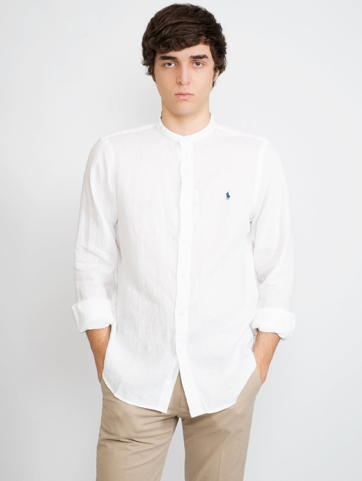 2026 New Arrival Camicia in Lino con Collo alla Coreana Bianco