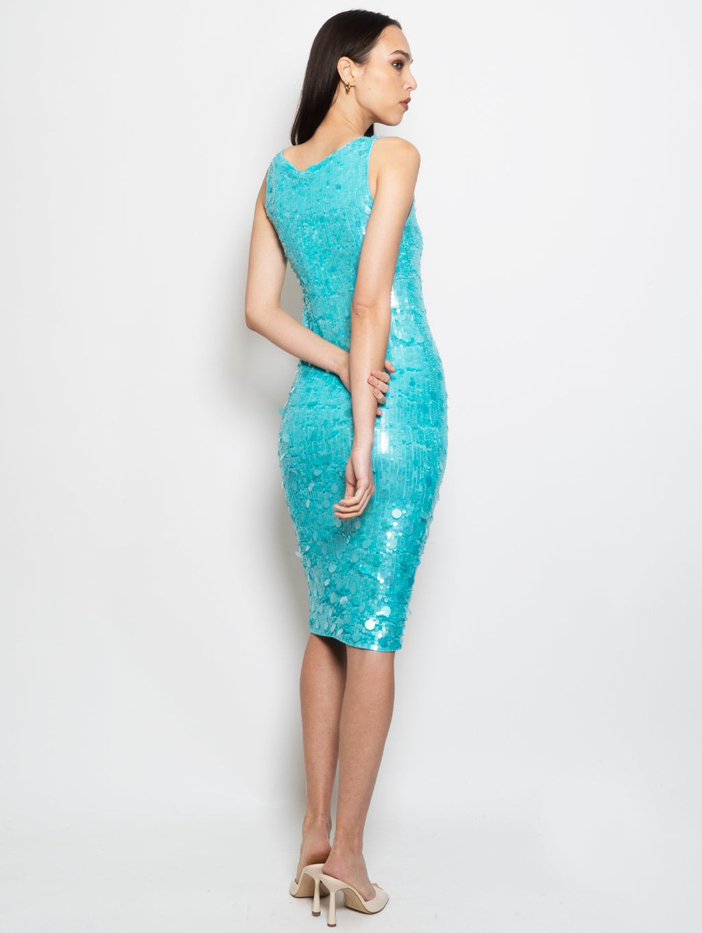 2026 New Arrival Abito Midi Full Paillettes Verde Acqua