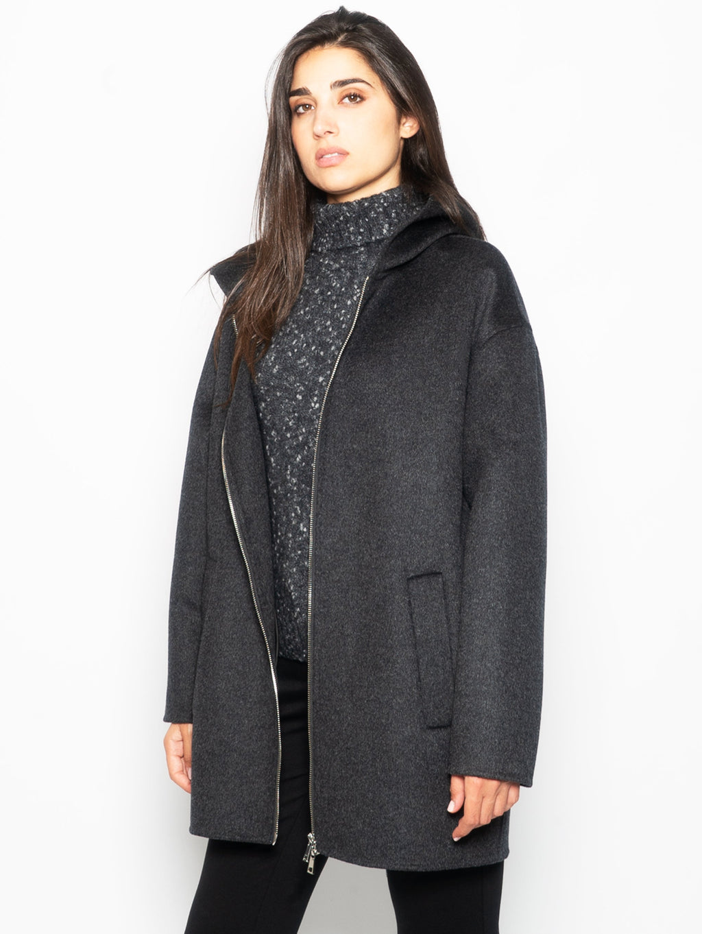 2026 New Arrival Cappotto con Zip in Panno di Lana Antracite