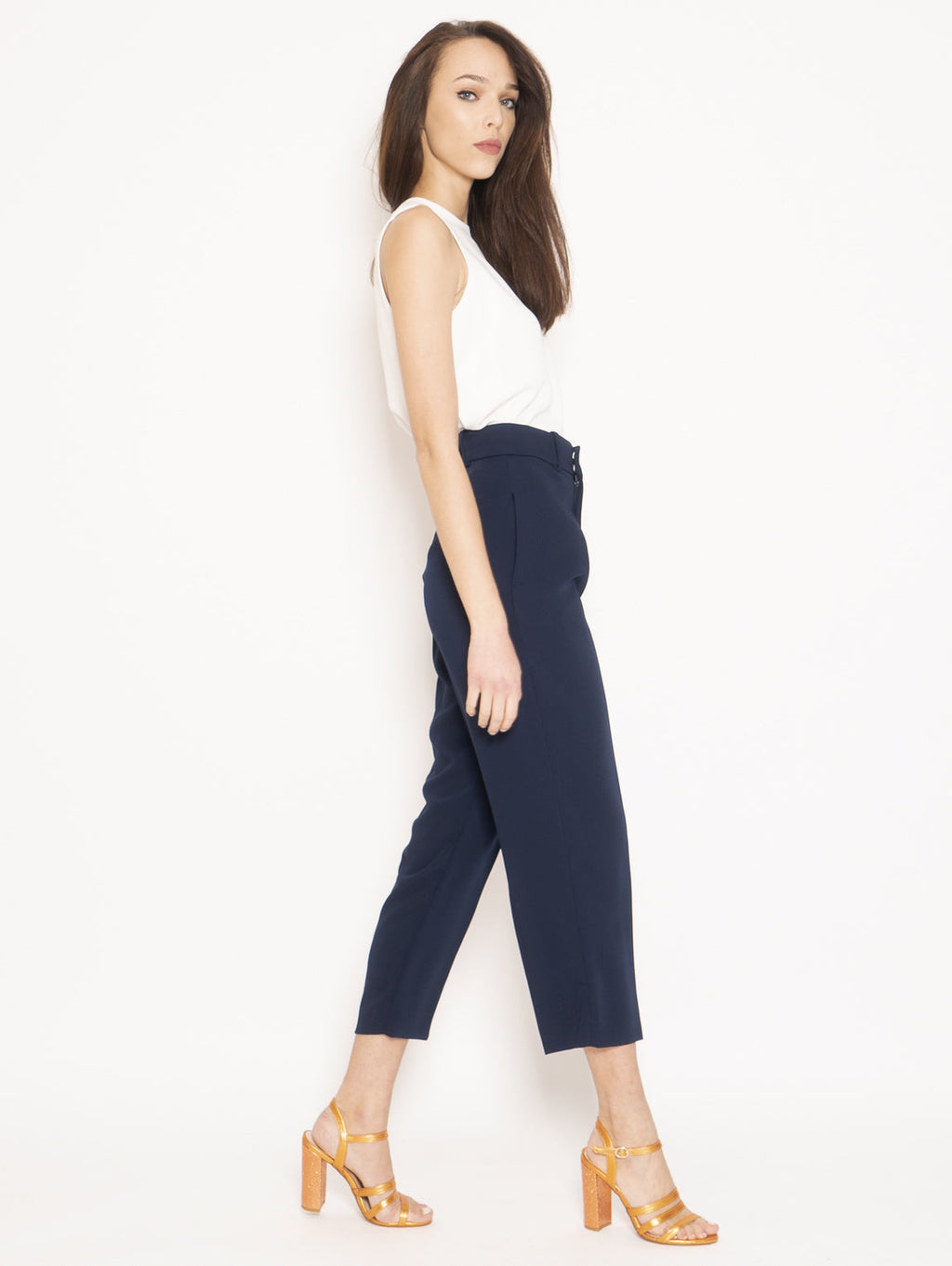 2026 New Arrival Pantalone Vita Alta con Pences Panters Blu