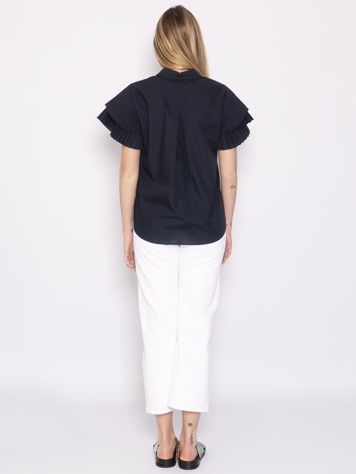 2026 New Arrival Camicia con Maniche Plissé Blu