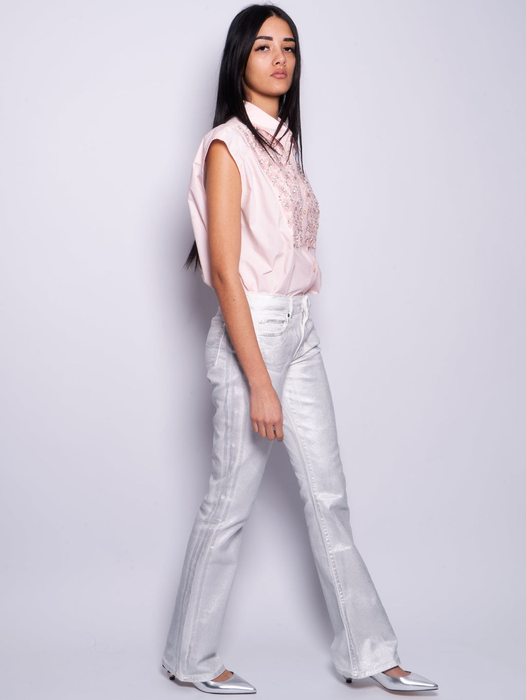 2026 New Arrival Jeans Spalmato Argento