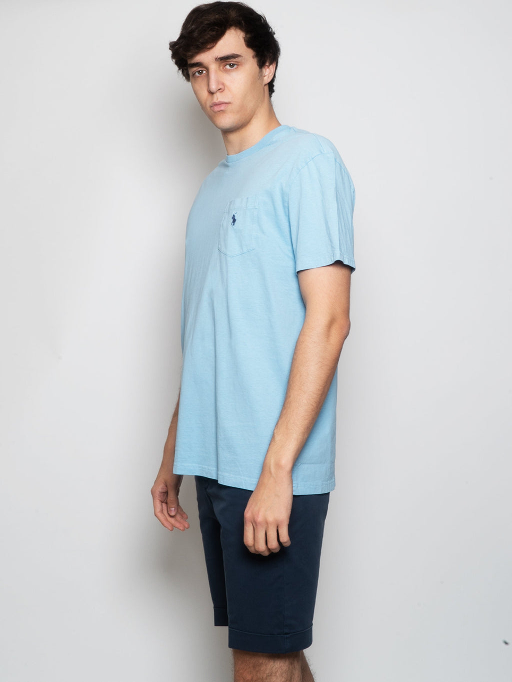 2026 New Arrival T-shirt in Cotone e Lino con Taschino Blu Polvere