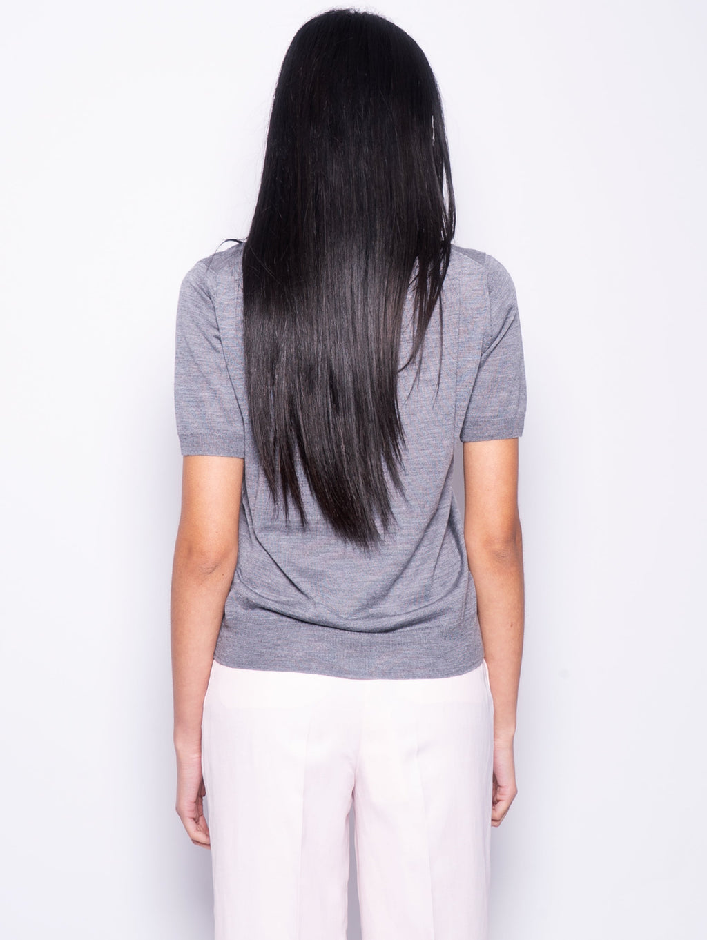 2026 New Arrival Maglia in Misto Lana con Maniche Corte Grigio Mélange Chiaro