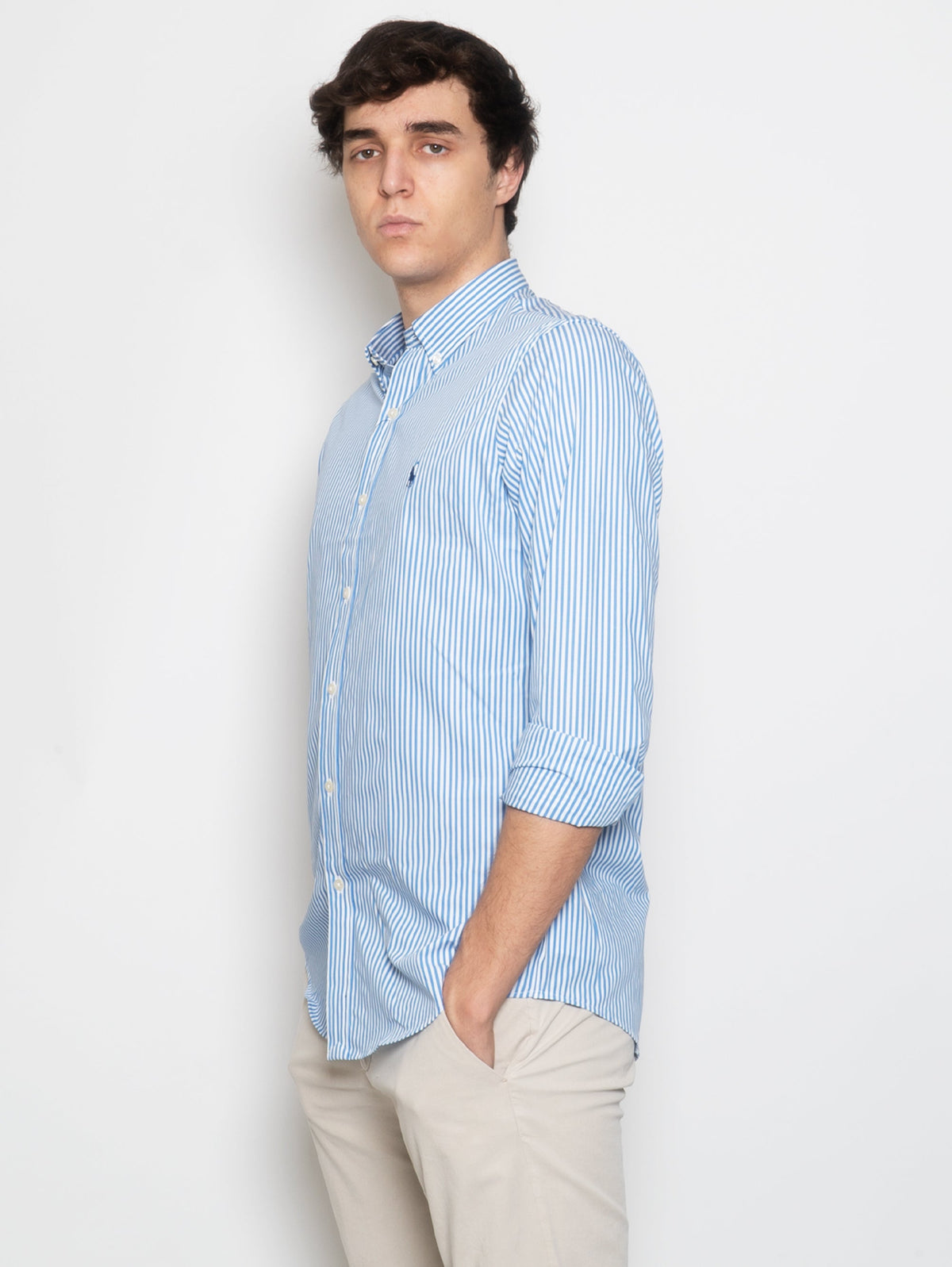 2026 New Arrival Camicia Sportiva Elasticizzata a Righe Blu/Bianco