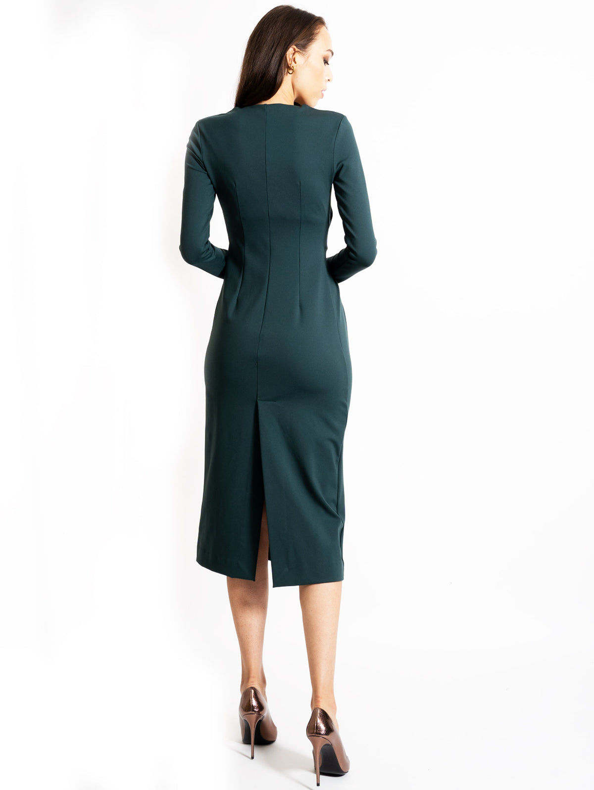 2026 New Arrival Abito Longuette con Drappeggio Verde Bottiglia