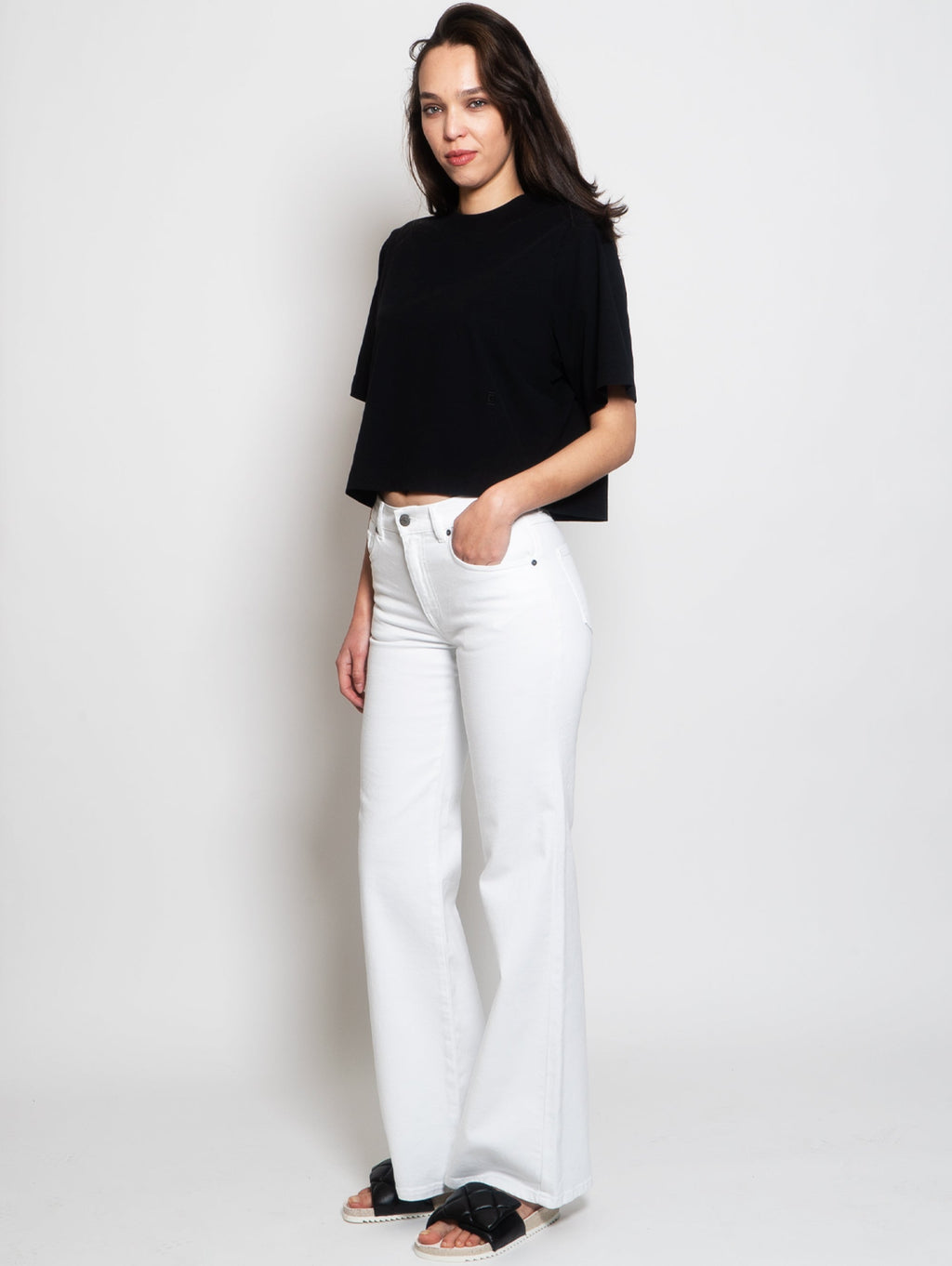 2026 New Arrival Pantaloni a Zampa Bull Denim Cinque Tasche Bianco
