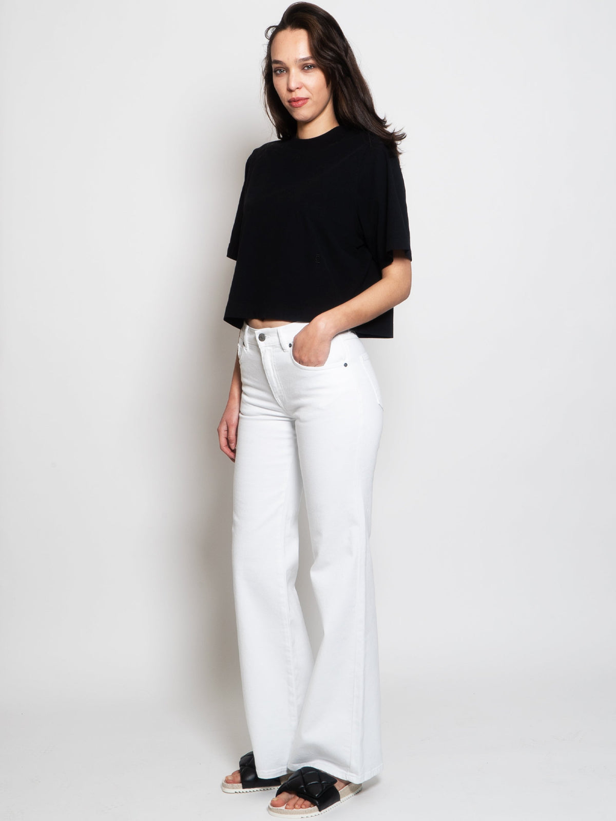 2026 New Arrival Pantaloni a Zampa Bull Denim Cinque Tasche Bianco