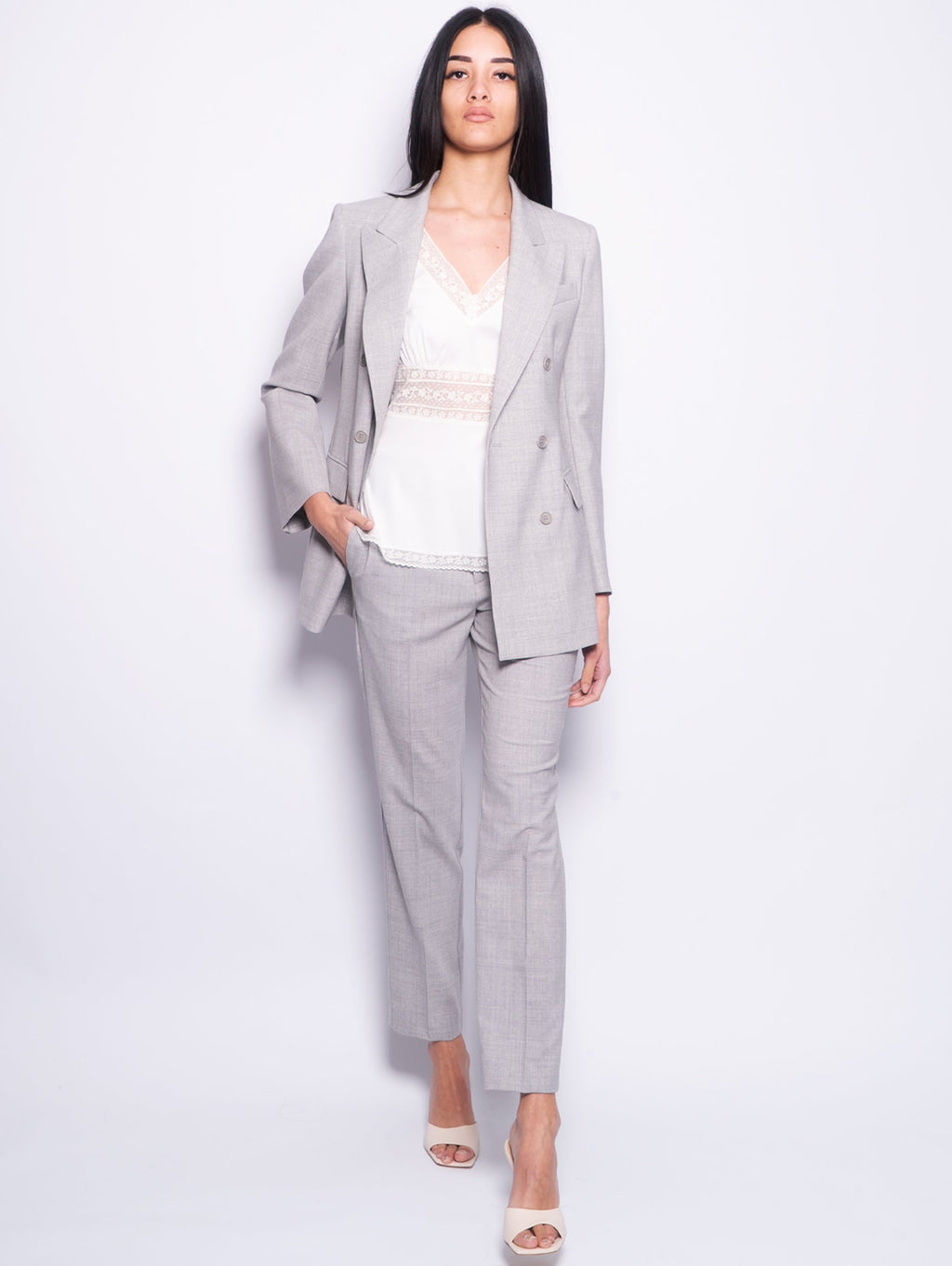 2026 New Arrival Pantaloni in Fresco Lana Grigio Mélange Chiaro