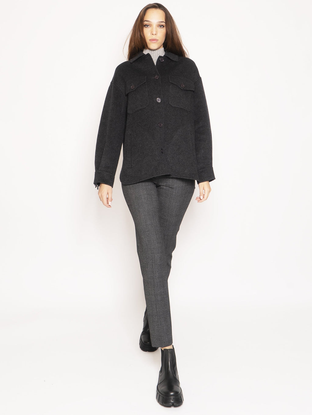 2026 New Arrival Overshirt in Lana con Frange - Grigio