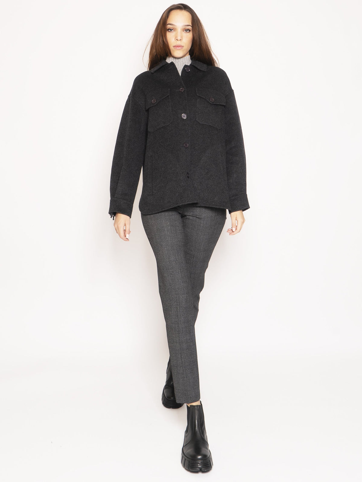 2026 New Arrival Overshirt in Lana con Frange - Grigio