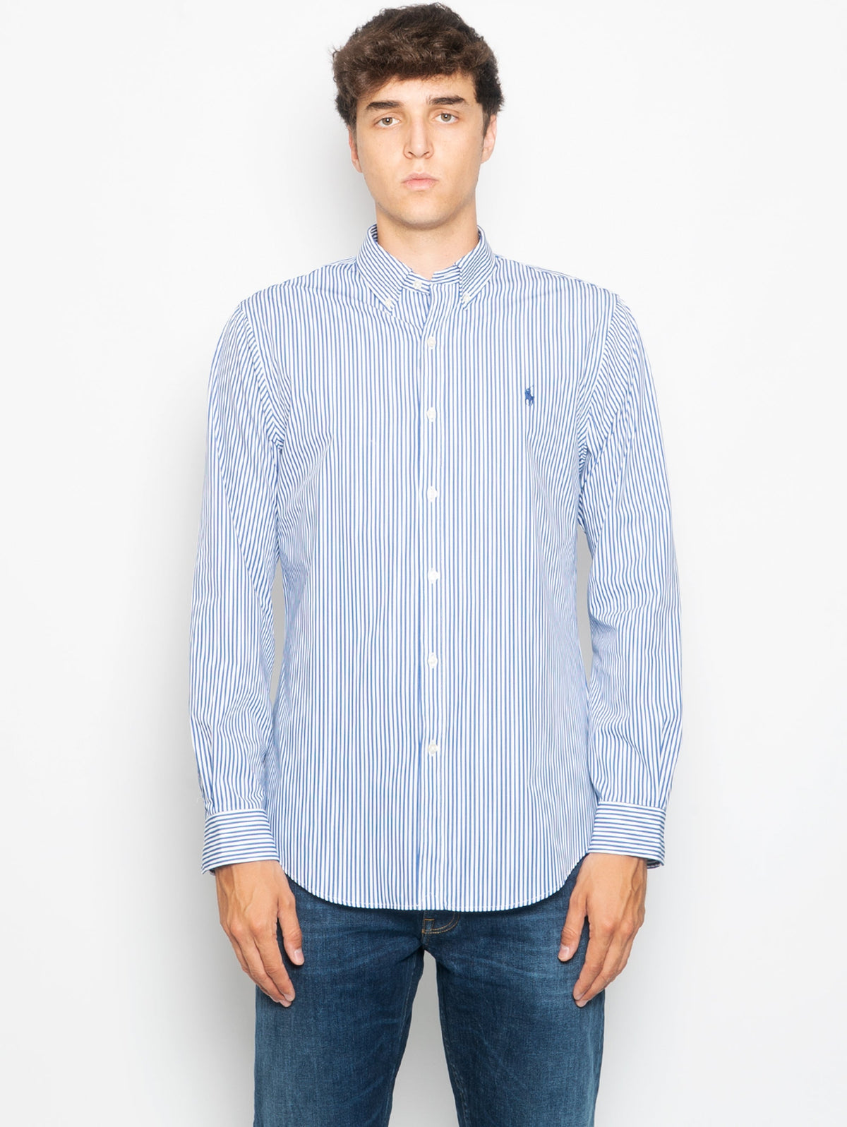2026 New Arrival Camicia in Popeline Stretch Slim Fit Bianco/Blu