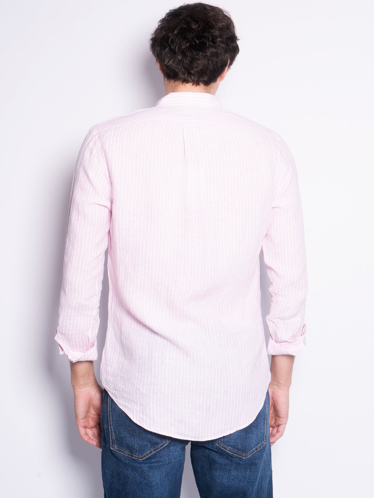 2026 New Arrival Camicia in Lino a Righe Slim Fit Rosa/Bianco