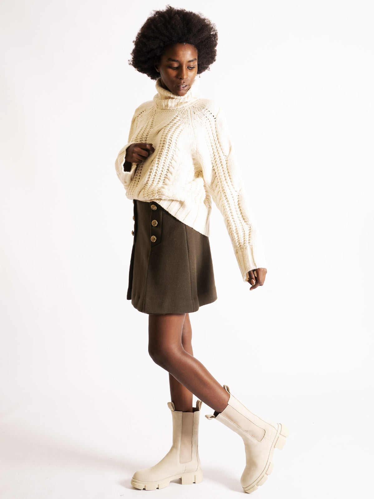 2026 New Arrival Mini Gonna con Bottoni Verde Militare
