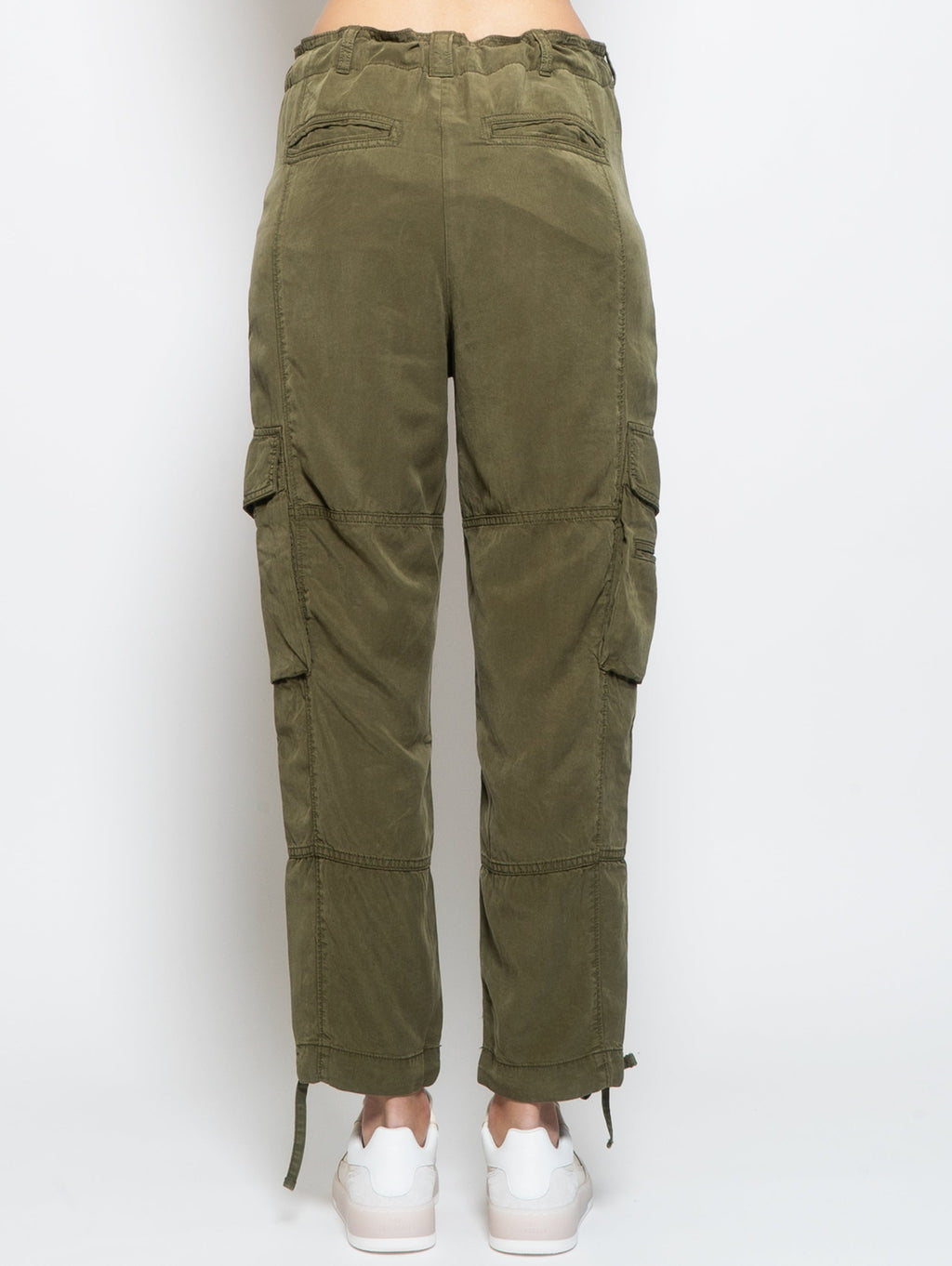 2026 New Arrival Pantaloni Cargo con Cinta in Misto Lino Verde Oliva