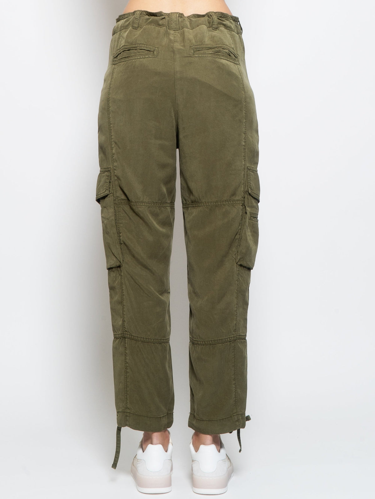 2026 New Arrival Pantaloni Cargo con Cinta in Misto Lino Verde Oliva