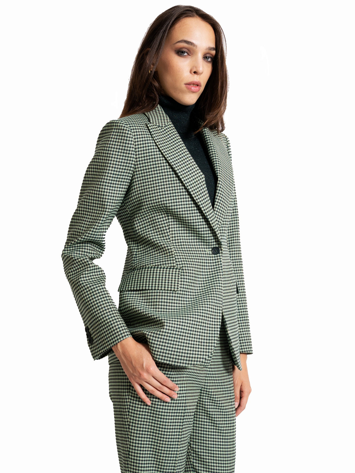 2026 New Arrival Giacca a un Petto Pied de Poule Verde