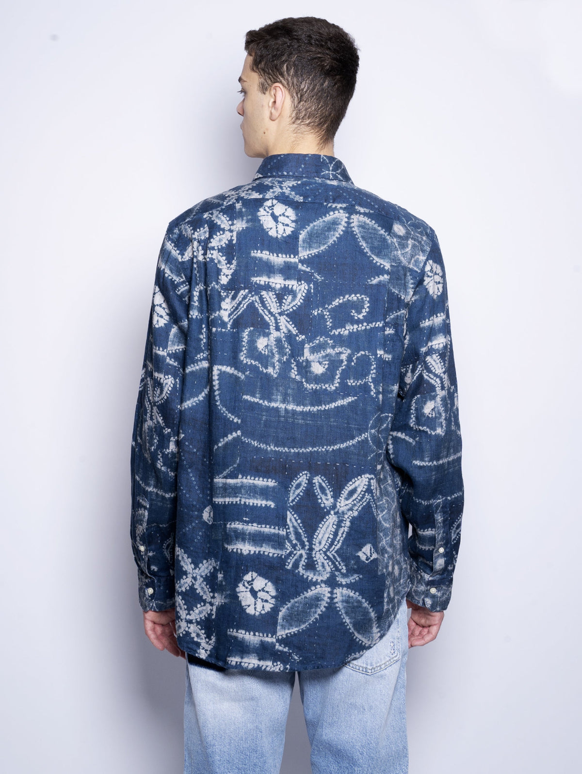 2026 New Arrival Camicia in Lino Indigo e Stampa Etnica Blu