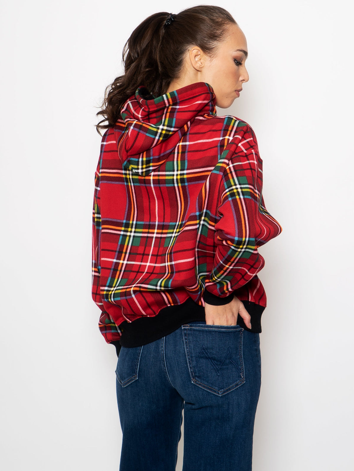 2026 New Arrival Felpa Scozzese con Cappuccio Rosso