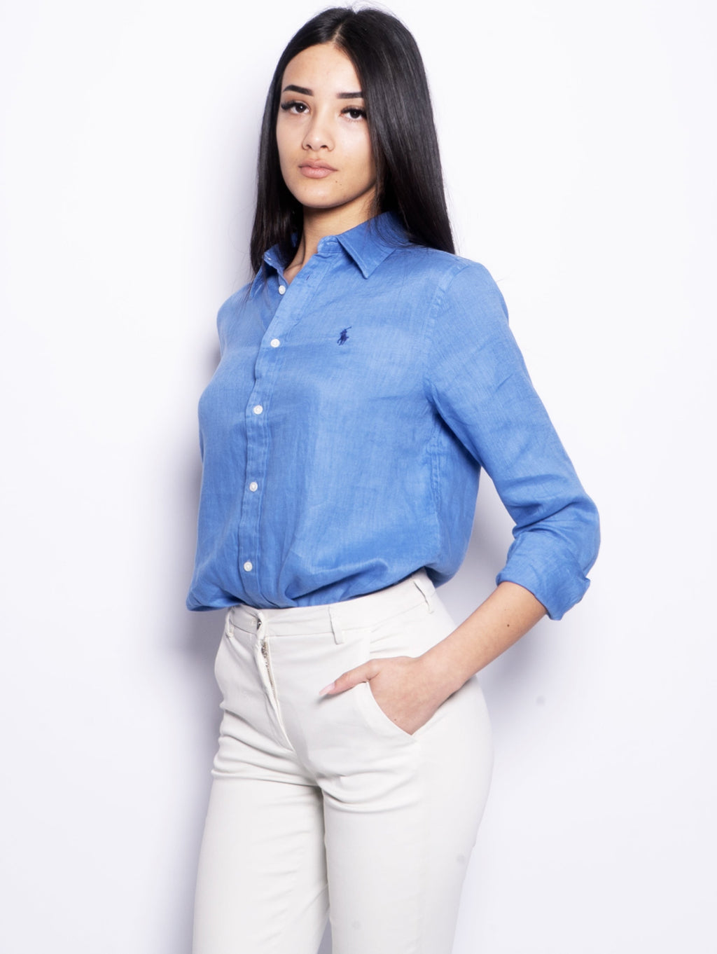 2026 New Arrival Camicia in Lino Over Blu Medio