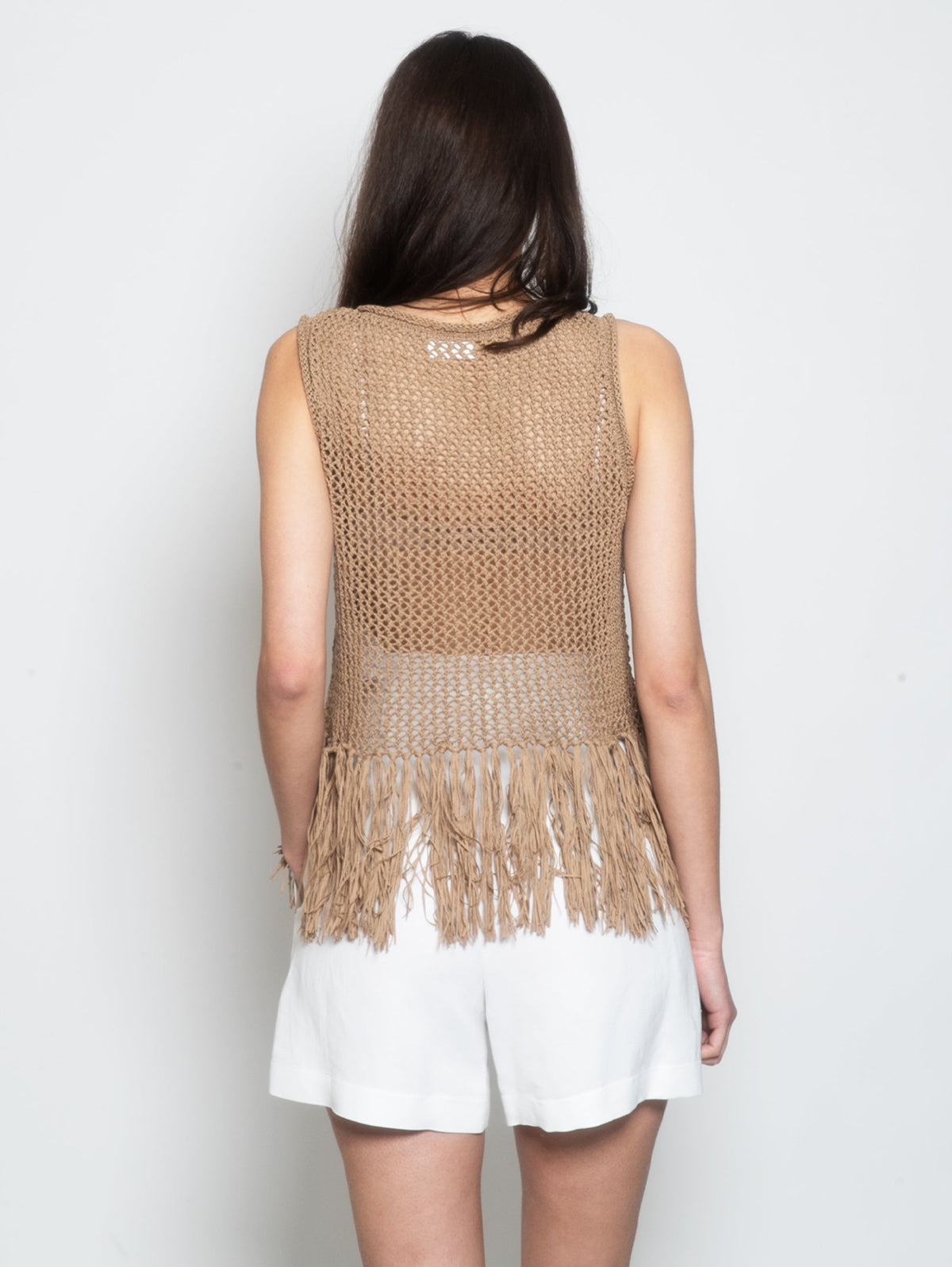 2026 New Arrival Top in Maglia Crochet con Frange Sabbia