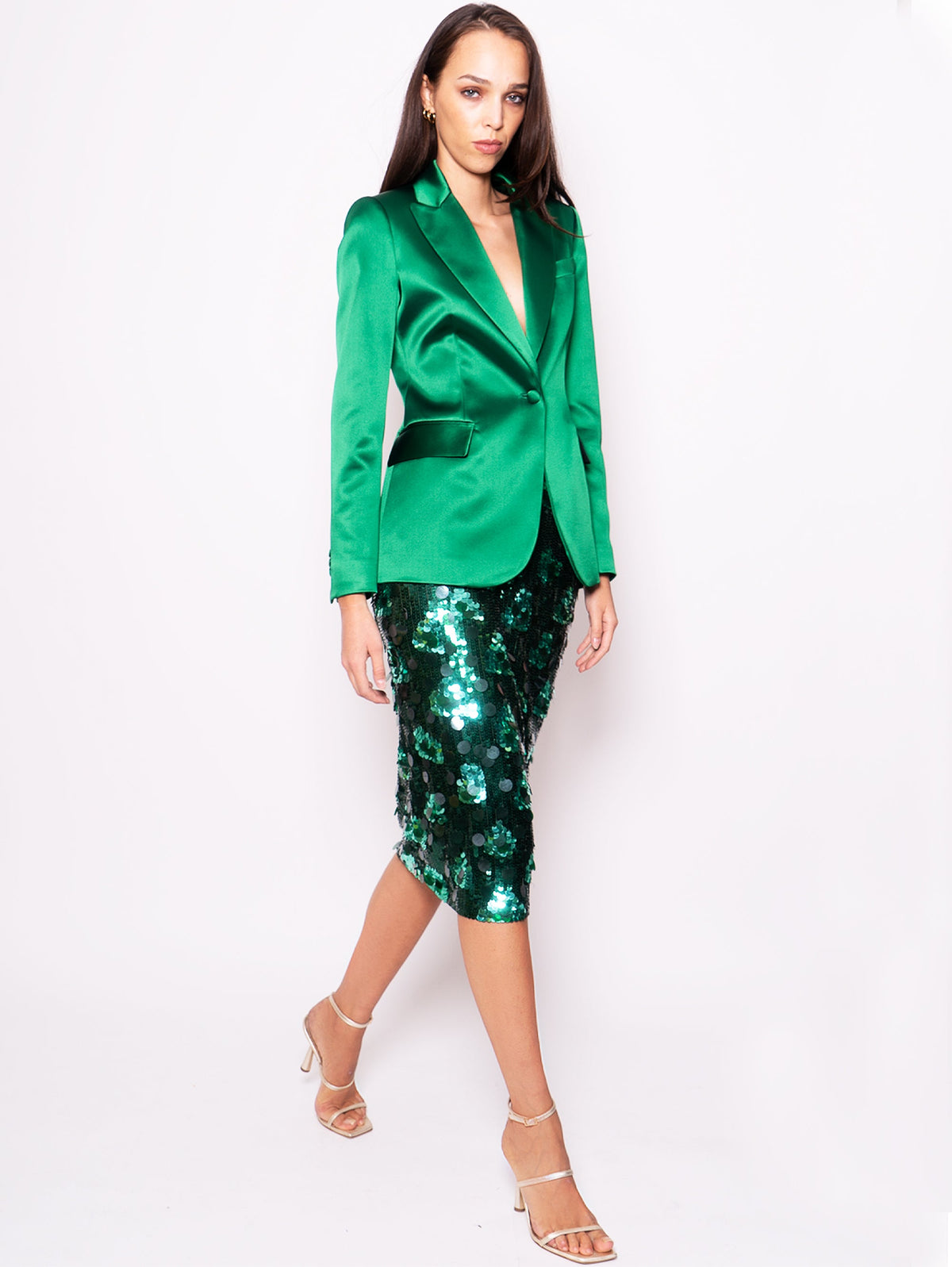 2026 New Arrival Gonna Midi Full Paillettes Verde