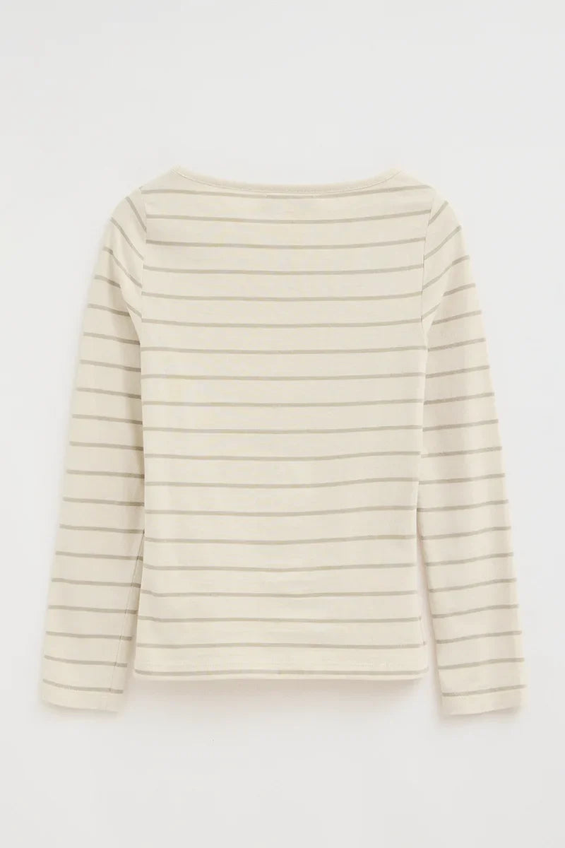 2026 New Arrival Striped T-shirt in cream and light brown with boat neck and Polo Club logo