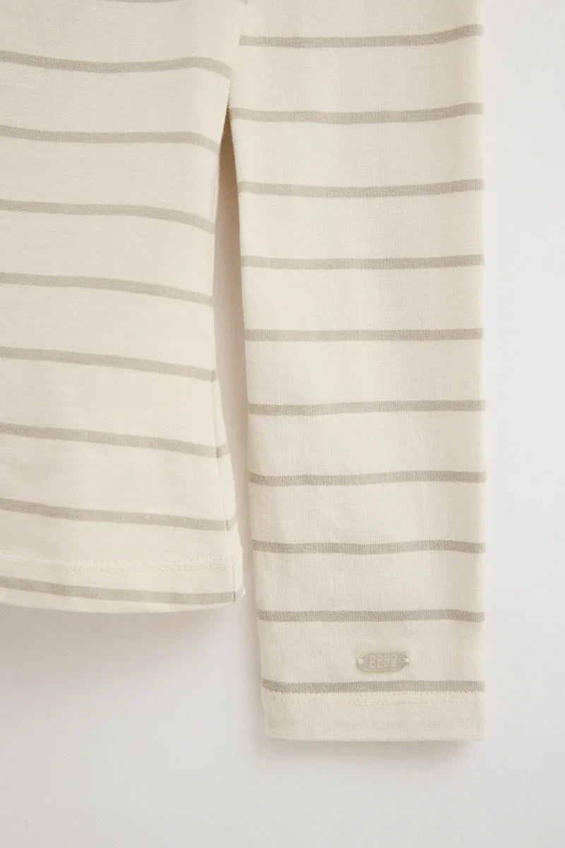 2026 New Arrival Striped T-shirt in cream and light brown with boat neck and Polo Club logo