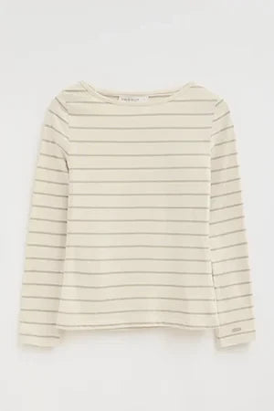 2026 New Arrival Striped T-shirt in cream and light brown with boat neck and Polo Club logo