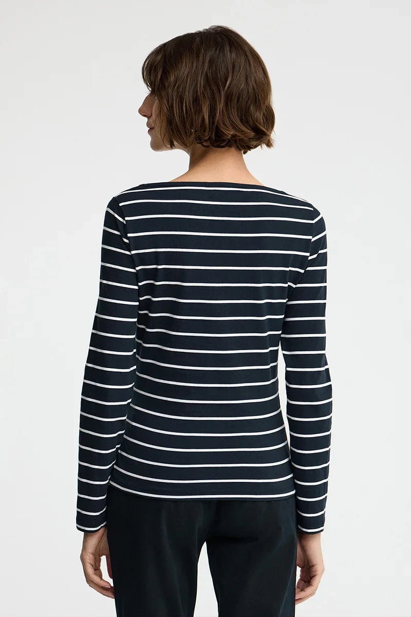 2026 New Arrival Striped T-shirt in navy blue and white with boat neck and Polo Club logo