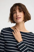 2026 New Arrival Striped T-shirt in navy blue and white with boat neck and Polo Club logo