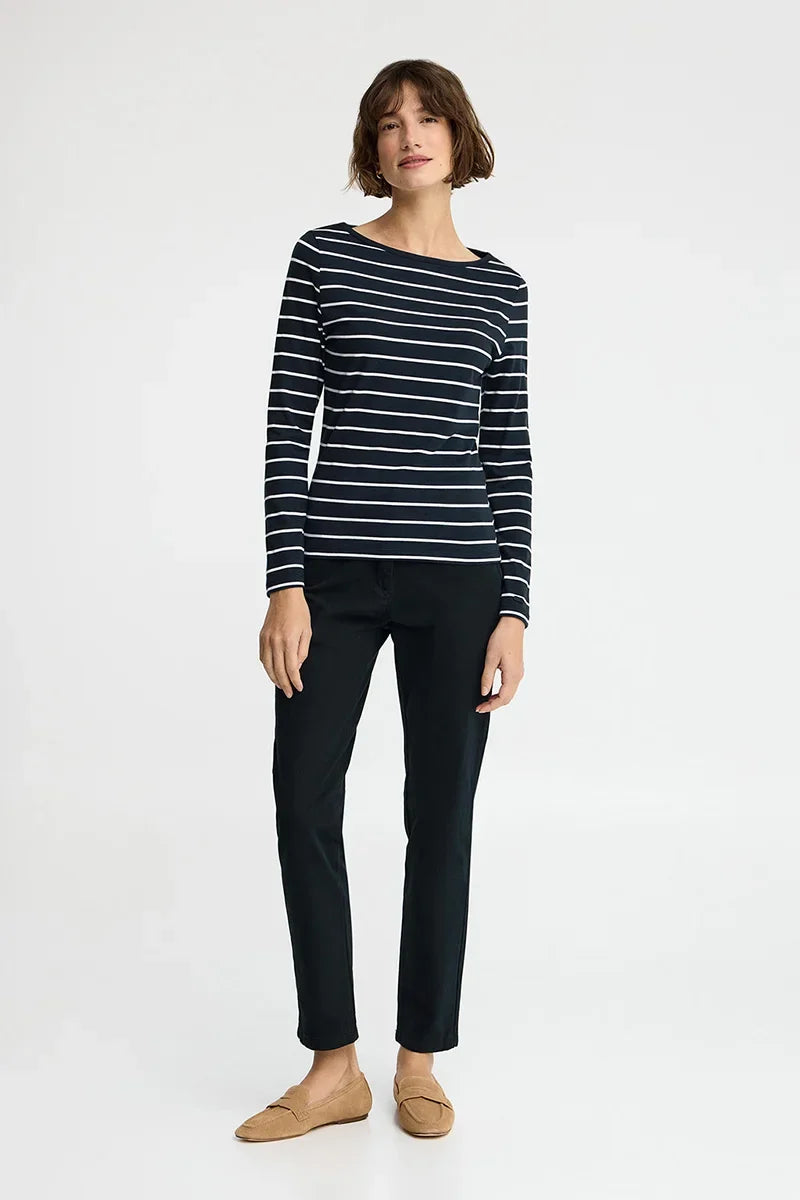 2026 New Arrival Striped T-shirt in navy blue and white with boat neck and Polo Club logo