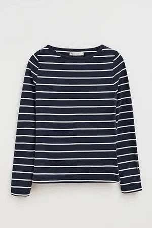 2026 New Arrival Striped T-shirt in navy blue and white with boat neck and Polo Club logo