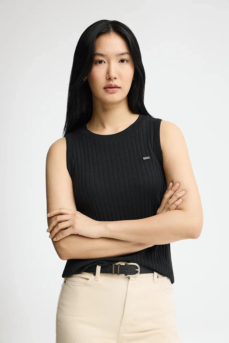 2026 New Arrival Black sleeveless ribbed T-shirt with Polo Club logo