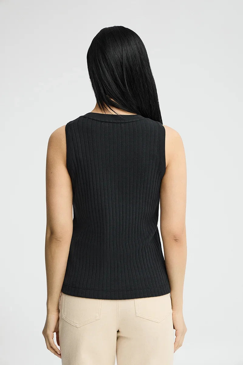 2026 New Arrival Black sleeveless ribbed T-shirt with Polo Club logo
